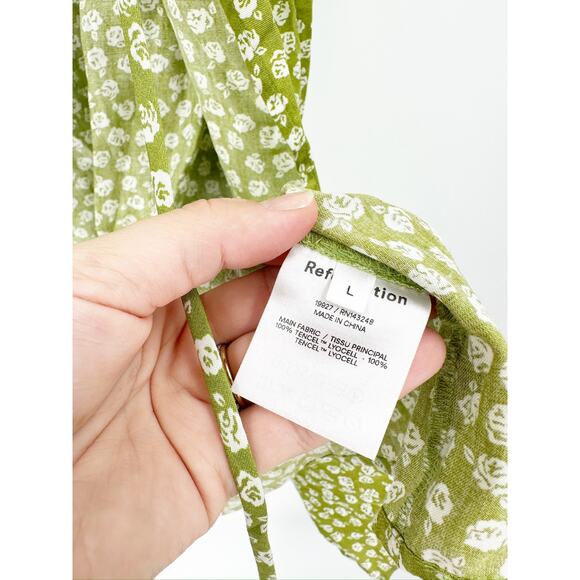 Reformation Zena Jessie Green Floral Print Short Sleeve Wrap Dress Size L - Picture 6 of 6